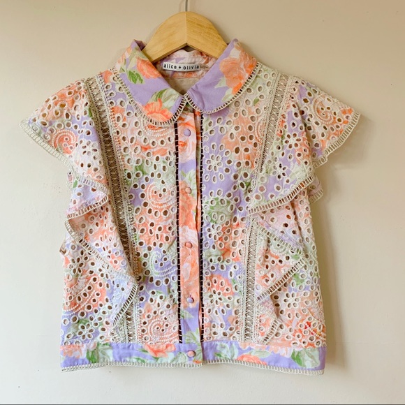 NWOT Alice + Olivia Embroidered Eyelet Blouse - Picture 3 of 10